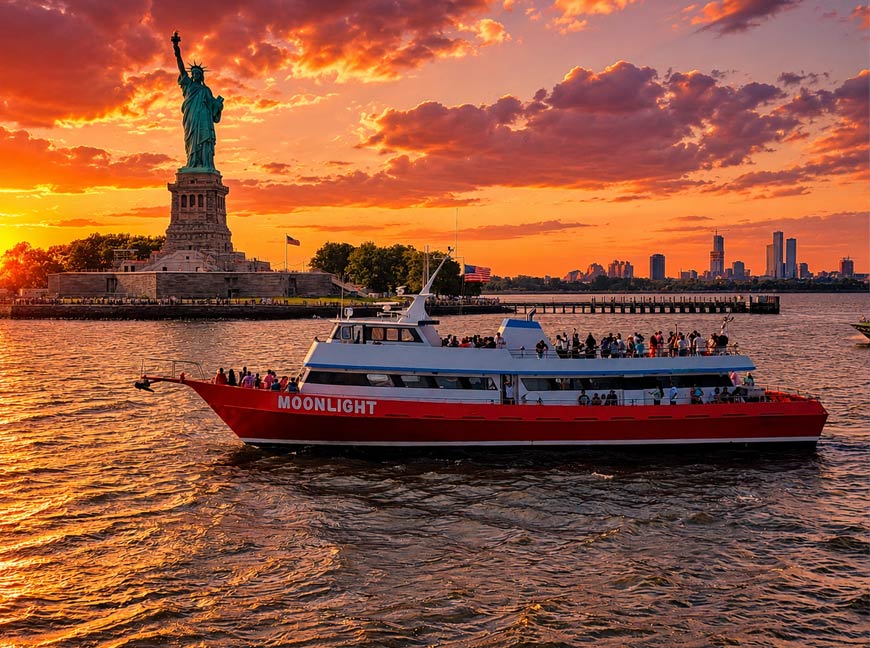 NYC sunset cruise with Statue of Liberty views