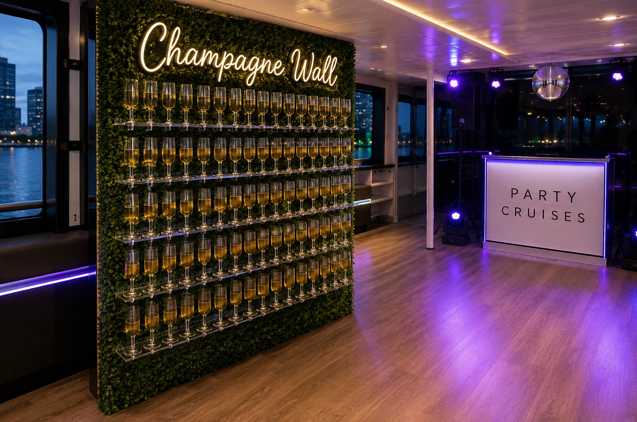 Champagne wall on private cruise