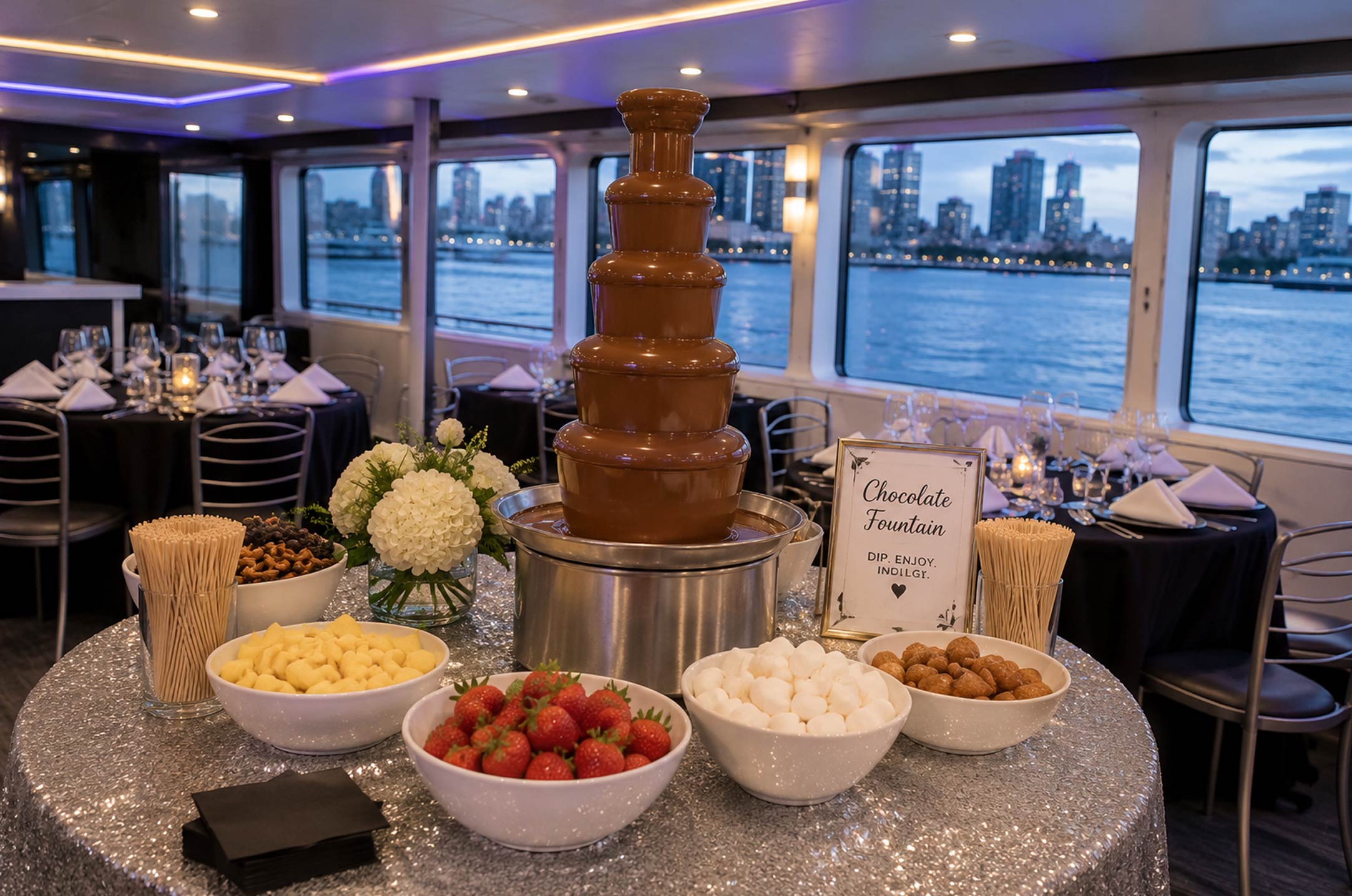 Chocolate fountain add-on for a private boat charter